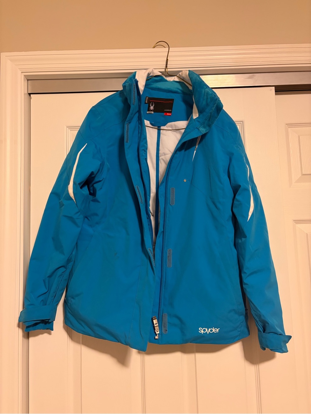 Spyder Women's Teal-Blue Hooded Ski Jacket